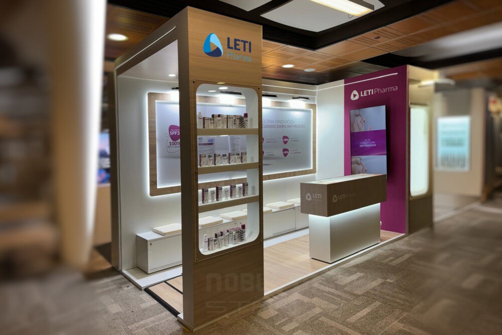 diseño de stand para Leti Pharma en Gedet 2025 creado por Noble Madera Stands